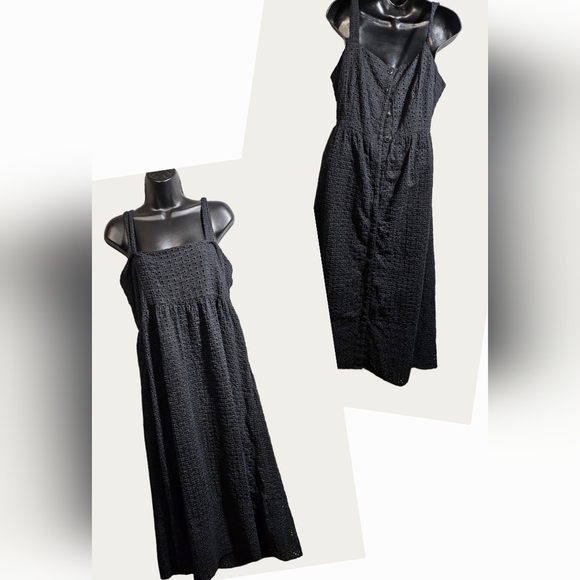 J. Crew Eyelet Button Back Black Maxi Dress 14 XL - Picture 1 of 10